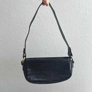 ASOS Y2K Inspired Black Crocodile Pleather Shoulder Small Handbag Festival Retro